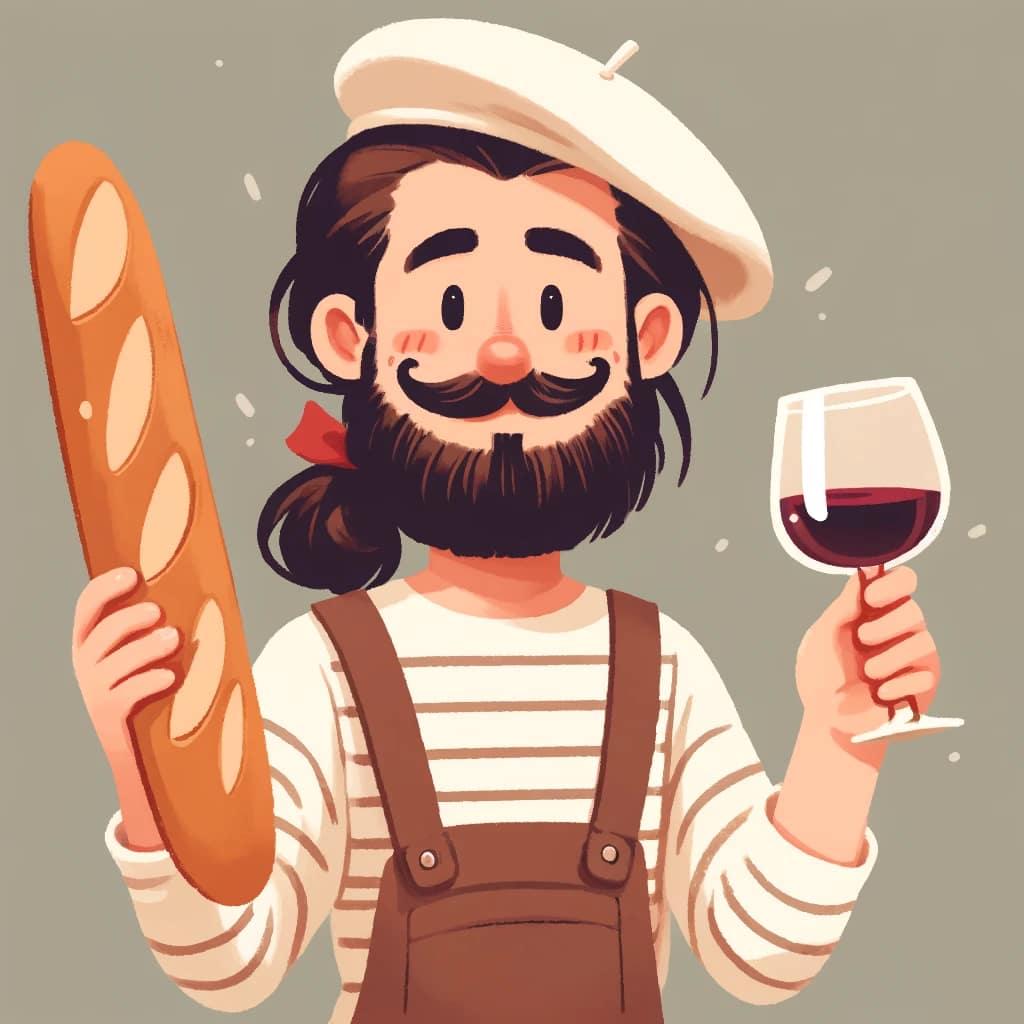 A single image of a teenage girl with a beret, happily eating a croissant.