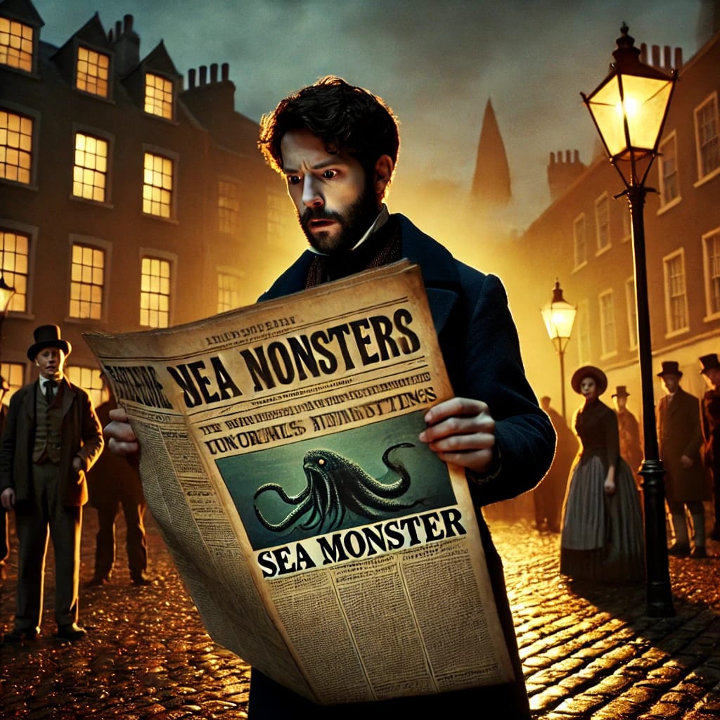 A tense scene inside a dark echoing cave with Armand Leclerc and Elodie Moreau cautiously advancing, looking around as if being followed