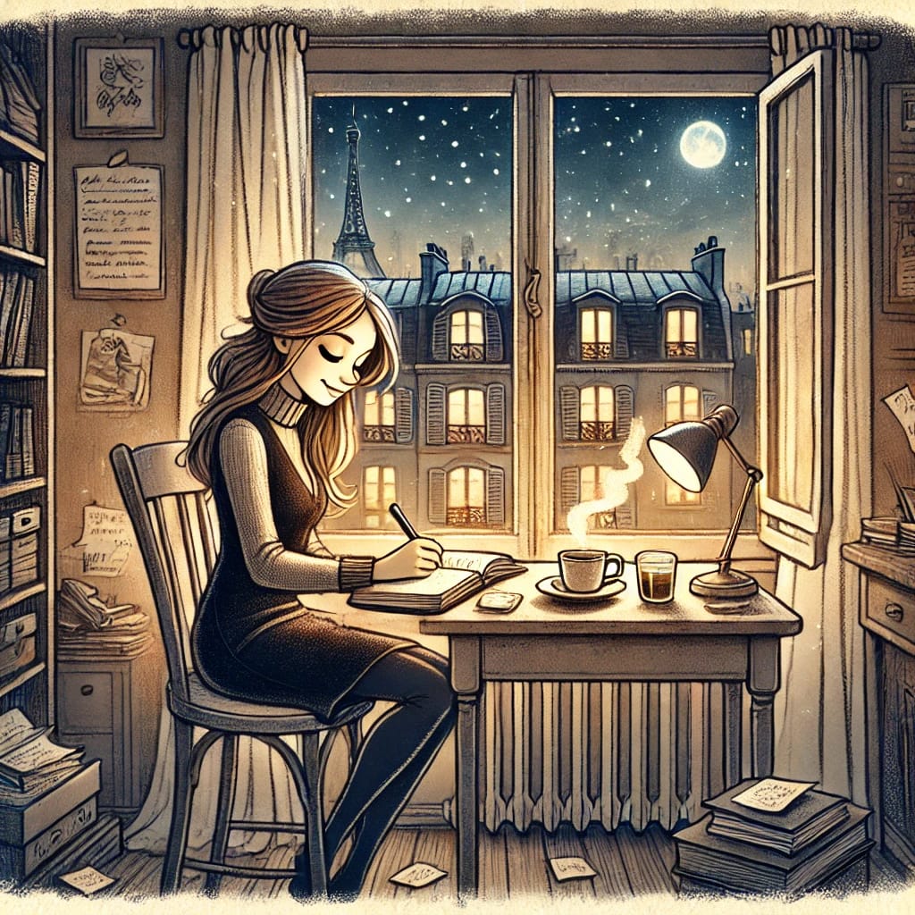 A tense scene inside a dark echoing cave with Armand Leclerc and Elodie Moreau cautiously advancing, looking around as if being followed