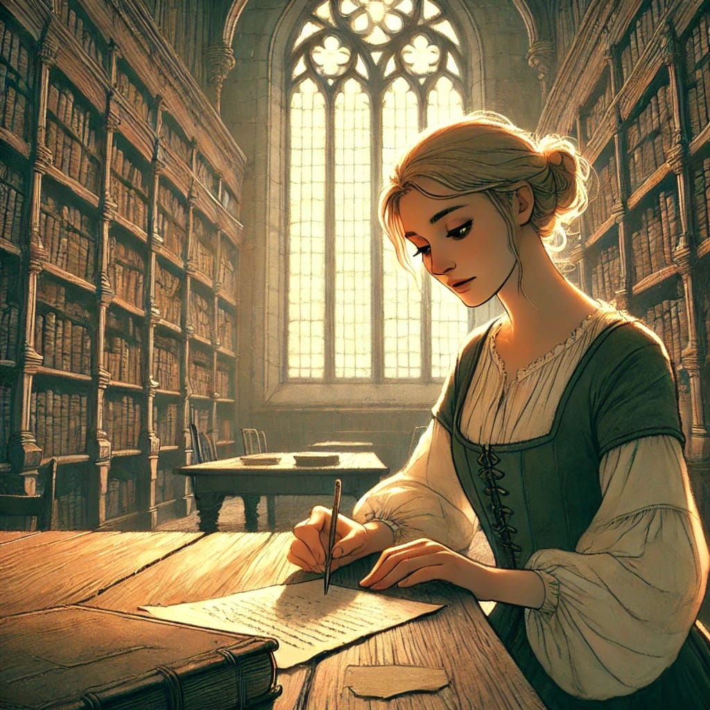 A tense scene inside a dark echoing cave with Armand Leclerc and Elodie Moreau cautiously advancing, looking around as if being followed