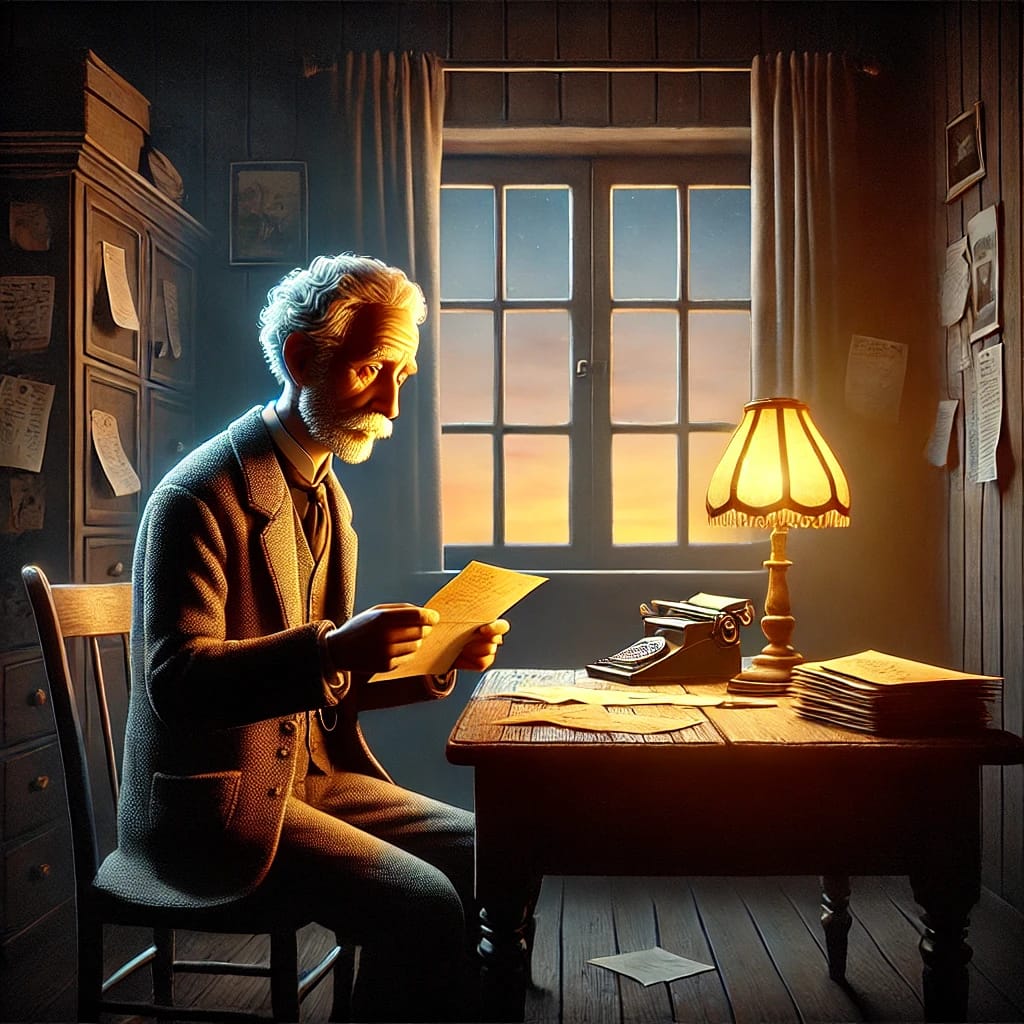 A tense scene inside a dark echoing cave with Armand Leclerc and Elodie Moreau cautiously advancing, looking around as if being followed