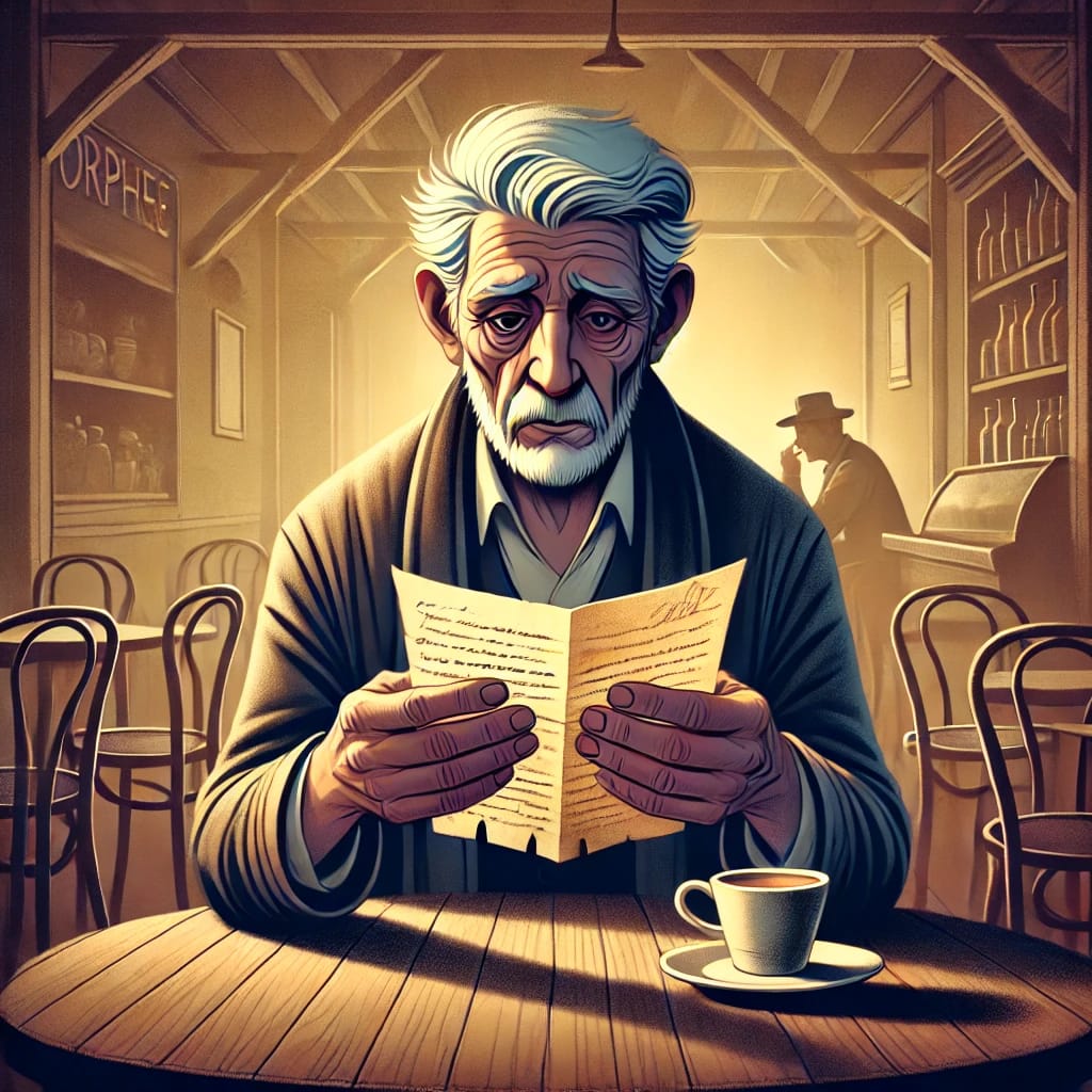 A tense scene inside a dark echoing cave with Armand Leclerc and Elodie Moreau cautiously advancing, looking around as if being followed